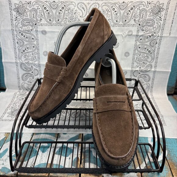 NWOB PAIGE Ellis Brown Suede Chunky Lug Sole Penny Loafer Shoes Womans Sz 10 - Picture 1 of 11
